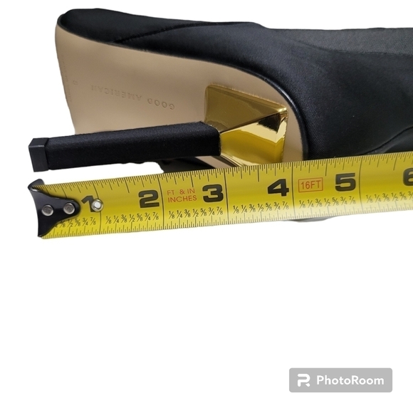 Good American Sleek Black Neoprene Pointed Toe Mid Calf Heel Boots Size 8 New - Picture 6 of 7